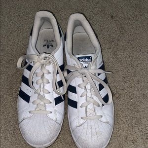 adidas superstar white with blue stripes